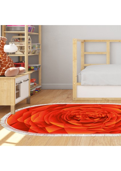 Kaymaz Dijital Mutfak & Salon Halı Star Pamuk Saçaklı Oval Geometrik E5011 Turuncu