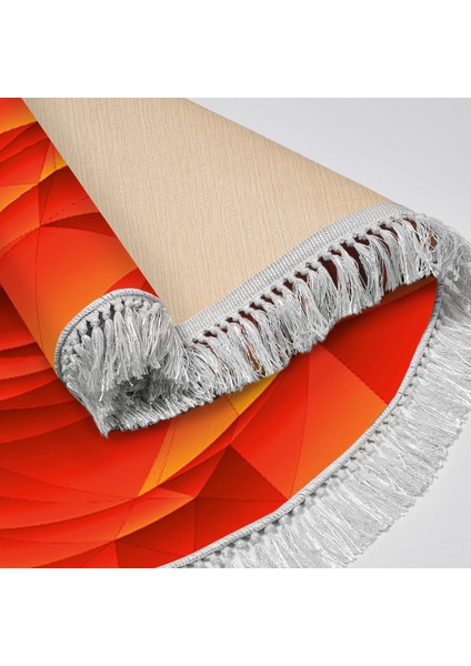 Kaymaz Dijital Mutfak & Salon Halı Yıldız Deri Saçaklı Yuvarlak Geometrik E5011 Turuncu