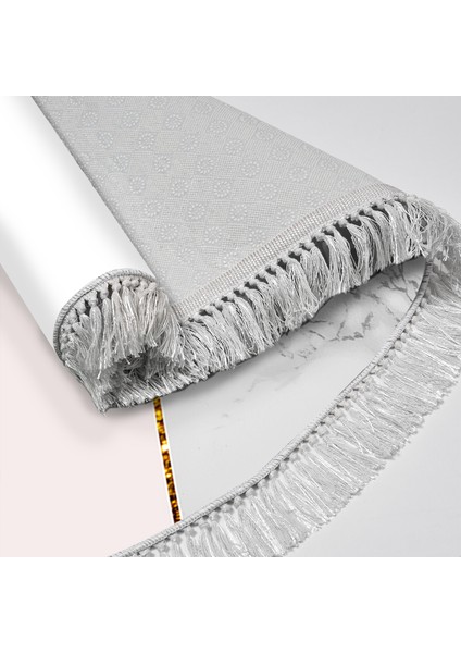 Kaymaz Dijital Mutfak & Salon Halı Trend Saçaklı Oval Geometrik E5008 Beyaz fırsatları