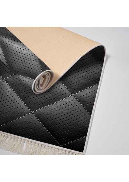 Kaymaz Dijital Mutfak & Salon Halı Yıldız Deri Saçaklı Geometrik E5013 Siyah fırsatları