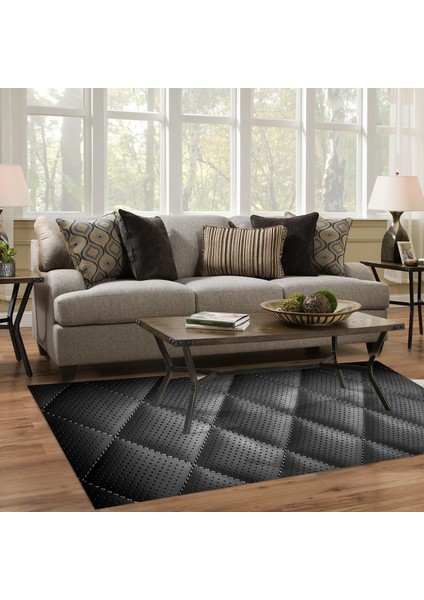 Kaymaz Dijital Mutfak & Salon Halı Trend Geometrik E5013 Siyah