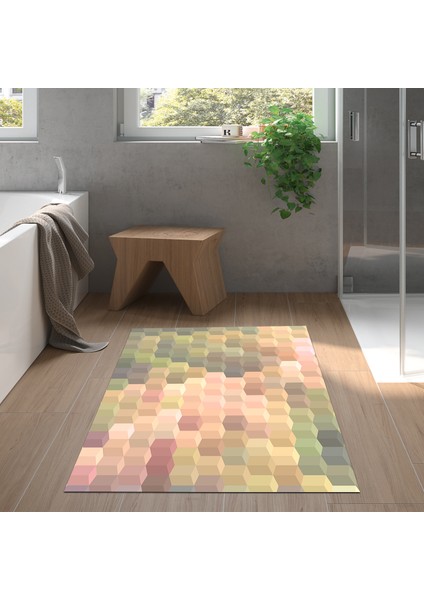 Kaymaz Dijital Mutfak & Salon Halı Star Pamuk Geometrik E5014 Renkli