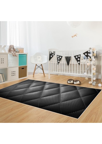 Kaymaz Dijital Mutfak & Salon Halı Trend Geometrik E5013 Siyah