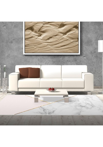 Kaymaz Dijital Mutfak & Salon Halı Trend Geometrik E5008 Beyaz