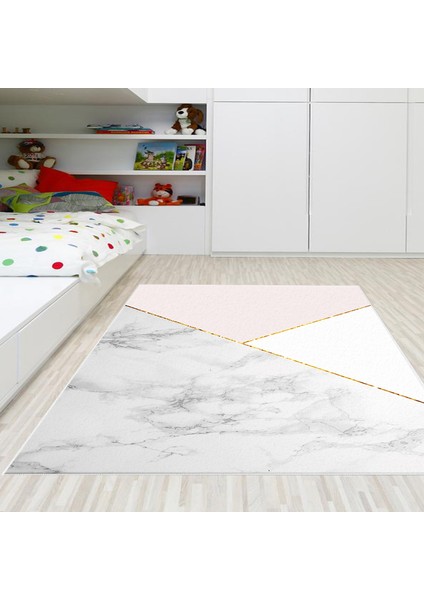 Kaymaz Dijital Mutfak & Salon Halı Trend Geometrik E5008 Beyaz