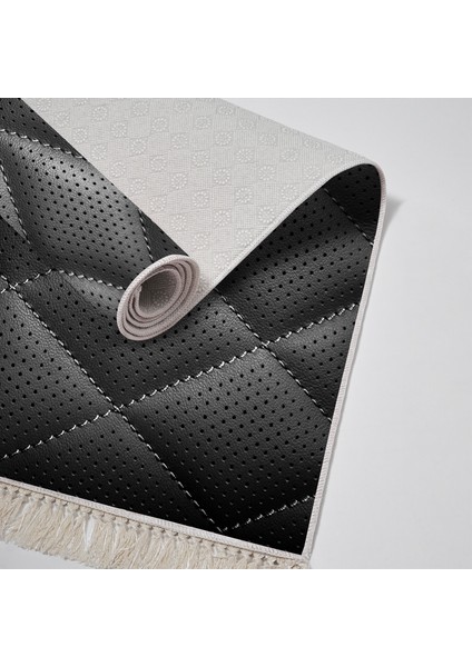 Kaymaz Dijital Mutfak & Salon Halı Trend Saçaklı Geometrik E5013 Siyah fırsatları