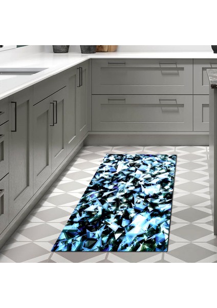 Kaymaz Dijital Mutfak & Salon Halı Trend Geometrik E5012 Mavi