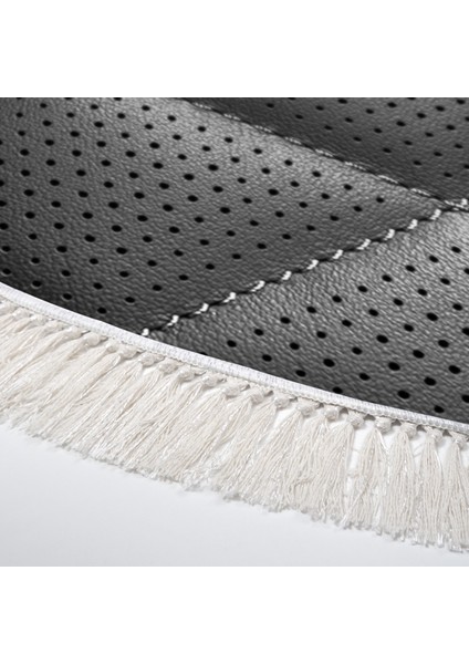 Kaymaz Dijital Mutfak & Salon Halı Trend Saçaklı Yuvarlak Geometrik E5013 Siyah modelleri