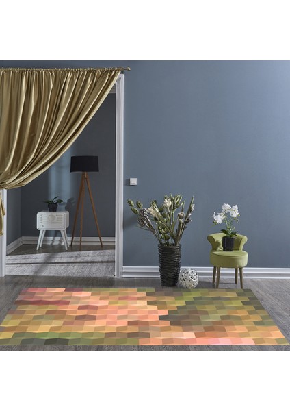 Kaymaz Dijital Mutfak & Salon Halı Yıldız Deri Geometrik E5014 Renkli