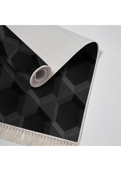 Kaymaz Dijital Mutfak & Salon Halı Trend Saçaklı Geometrik E5016 Siyah fırsatları