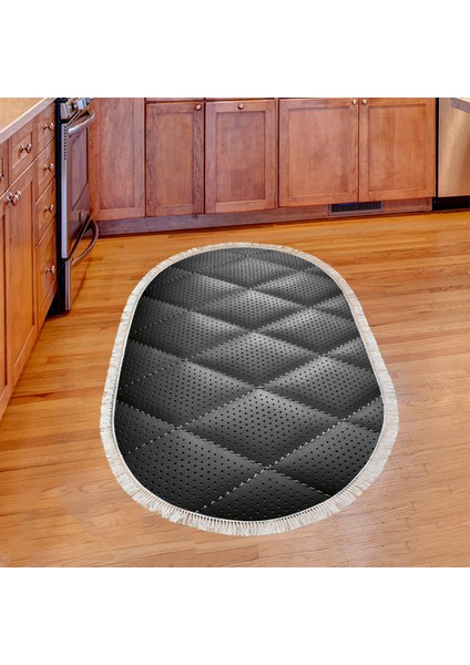 Kaymaz Dijital Mutfak & Salon Halı Star Pamuk Saçaklı Oval Geometrik E5013 Siyah indirimleri