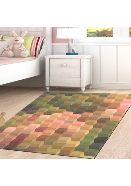 Kaymaz Dijital Mutfak & Salon Halı Yıldız Deri Geometrik E5014 Renkli