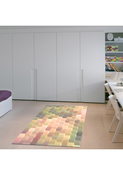 Kaymaz Dijital Mutfak & Salon Halı Yıldız Deri Geometrik E5014 Renkli