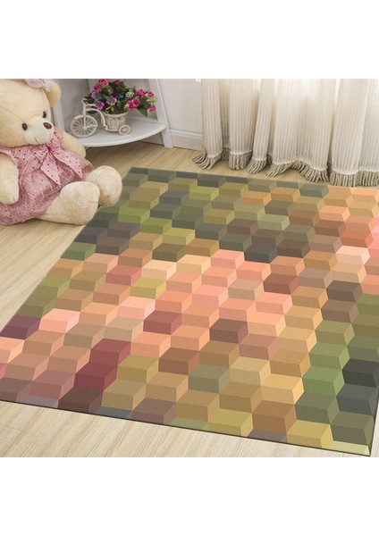 Kaymaz Dijital Mutfak & Salon Halı Star Pamuk Geometrik E5014 Renkli