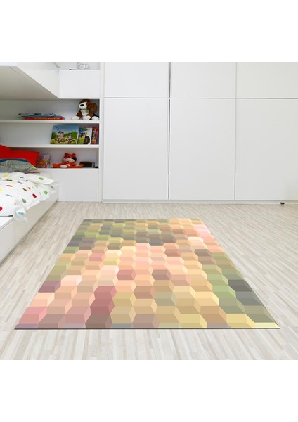 Kaymaz Dijital Mutfak & Salon Halı Star Pamuk Geometrik E5014 Renkli