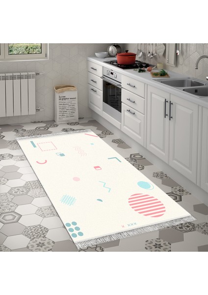 Kaymaz Dijital Mutfak & Salon Halı Trend Saçaklı Geometrik E5015 Beyaz indirimleri