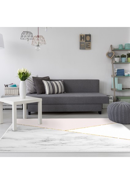Kaymaz Dijital Mutfak & Salon Halı Star Pamuk Geometrik E5008 Beyaz