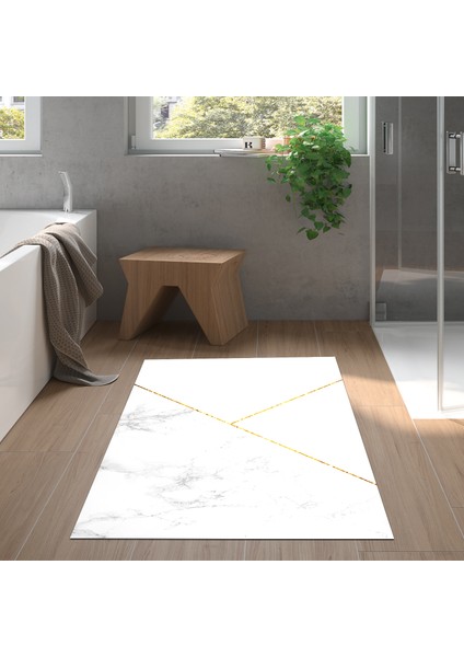 Kaymaz Dijital Mutfak & Salon Halı Star Pamuk Geometrik E5008 Beyaz