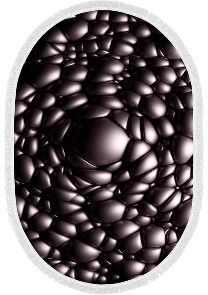 Kaymaz Dijital Mutfak & Salon Halı Yıldız Deri Saçaklı Oval Geometrik E5009 Siyah