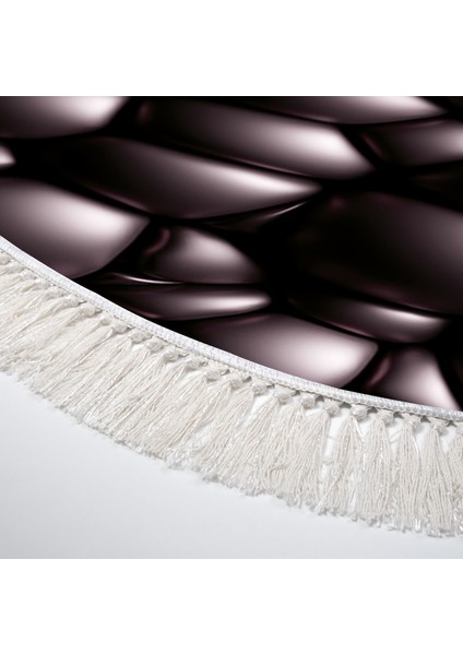Kaymaz Dijital Mutfak & Salon Halı Yıldız Deri Saçaklı Oval Geometrik E5009 Siyah