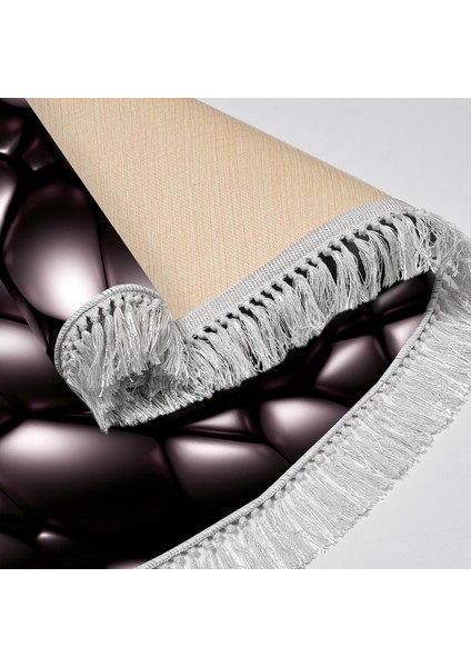 Kaymaz Dijital Mutfak & Salon Halı Yıldız Deri Saçaklı Oval Geometrik E5009 Siyah