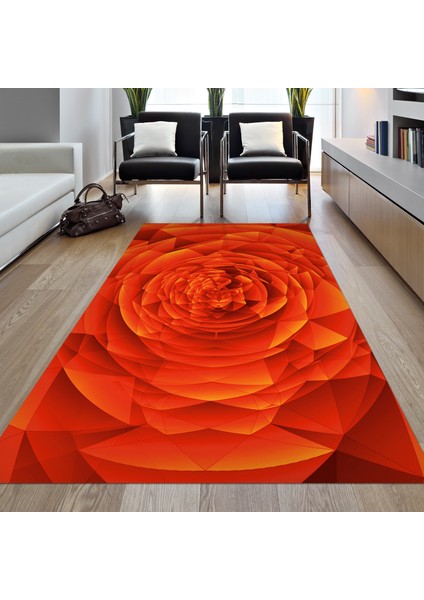 Kaymaz Dijital Mutfak & Salon Halı Yıldız Deri Geometrik E5011 Turuncu