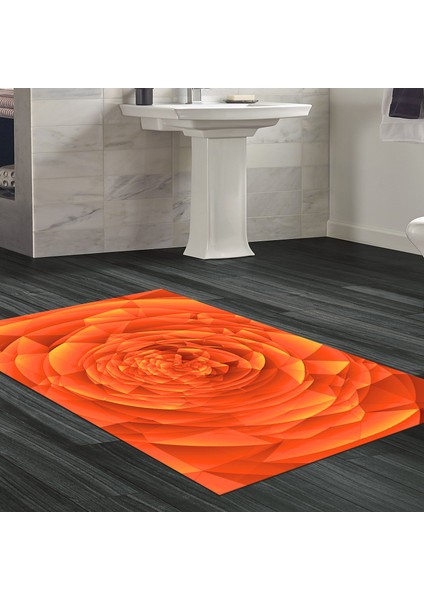 Kaymaz Dijital Mutfak & Salon Halı Yıldız Deri Geometrik E5011 Turuncu
