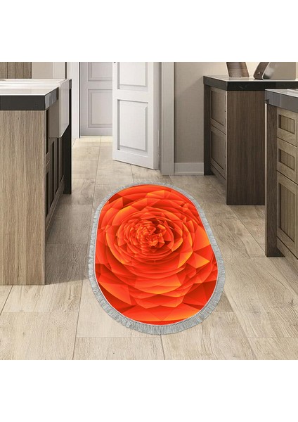 Kaymaz Dijital Mutfak & Salon Halı Yıldız Deri Saçaklı Oval Geometrik E5011 Turuncu indirimleri
