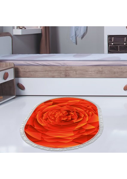Kaymaz Dijital Mutfak & Salon Halı Yıldız Deri Saçaklı Oval Geometrik E5011 Turuncu