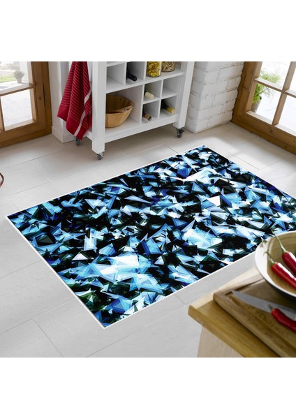 Kaymaz Dijital Mutfak & Salon Halı Yıldız Deri Geometrik E5012 Mavi indirimleri