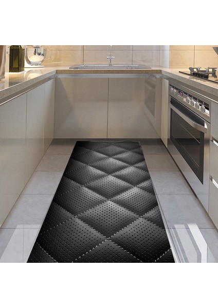 Kaymaz Dijital Mutfak & Salon Halı Star Pamuk Geometrik E5013 Siyah