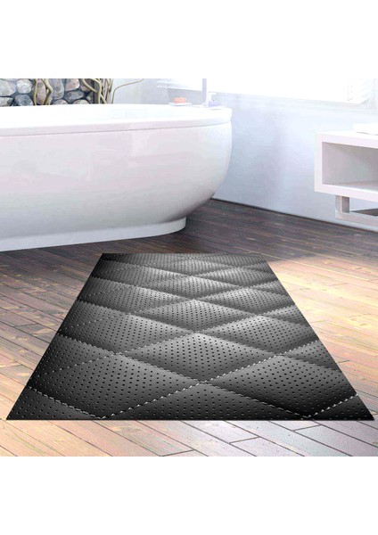 Kaymaz Dijital Mutfak & Salon Halı Star Pamuk Geometrik E5013 Siyah