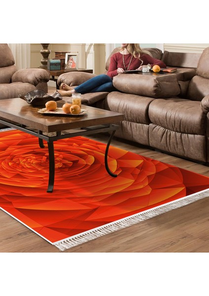 Kaymaz Dijital Mutfak & Salon Halı Yıldız Deri Saçaklı Geometrik E5011 Turuncu