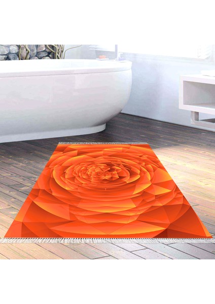 Kaymaz Dijital Mutfak & Salon Halı Yıldız Deri Saçaklı Geometrik E5011 Turuncu