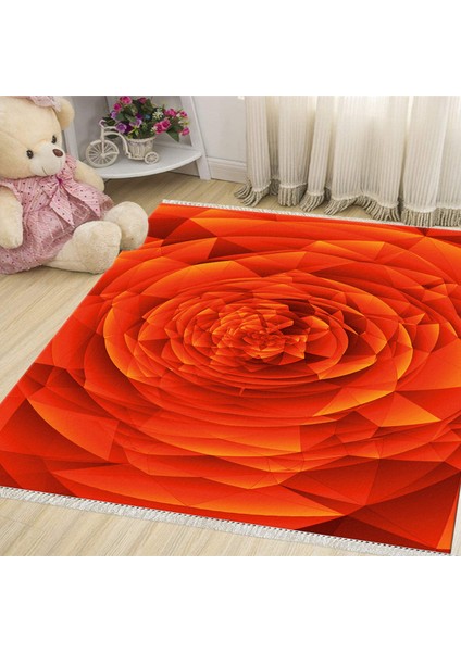 Kaymaz Dijital Mutfak & Salon Halı Yıldız Deri Saçaklı Geometrik E5011 Turuncu