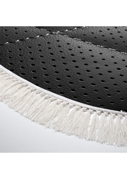 Kaymaz Dijital Mutfak & Salon Halı Trend Saçaklı Oval Geometrik E5013 Siyah