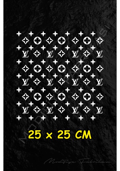 Lv Desen Kaplama Sticker - Araba -Motor - Kask - Beyaz - 25X25 cm