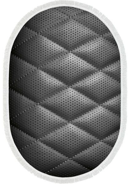 Kaymaz Dijital Mutfak & Salon Halı Yıldız Deri Saçaklı Oval Geometrik E5013 Siyah