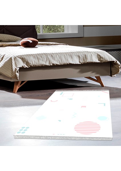 Kaymaz Dijital Mutfak & Salon Halı Star Pamuk Saçaklı Geometrik E5015 Beyaz