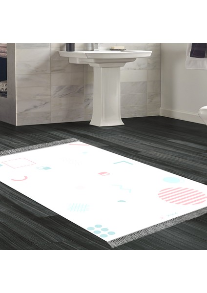 Kaymaz Dijital Mutfak & Salon Halı Star Pamuk Saçaklı Geometrik E5015 Beyaz