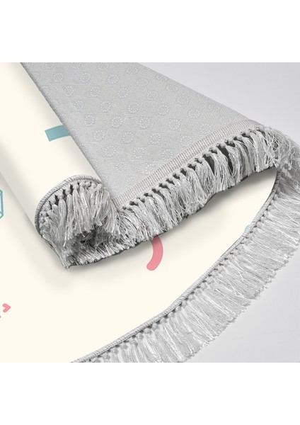 Kaymaz Dijital Mutfak & Salon Halı Trend Saçaklı Oval Geometrik E5015 Beyaz fırsatları