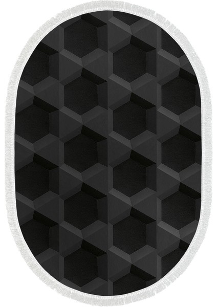 Kaymaz Dijital Mutfak & Salon Halı Star Pamuk Saçaklı Oval Geometrik E5016 Siyah fiyatları