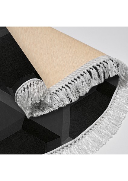 Kaymaz Dijital Mutfak & Salon Halı Yıldız Deri Saçaklı Yuvarlak Geometrik E5016 Siyah fırsatları