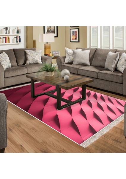 Kaymaz Dijital Mutfak & Salon Halı Yıldız Deri Saçaklı Geometrik E5017 Pudra