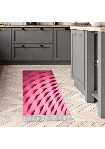 Kaymaz Dijital Mutfak & Salon Halı Yıldız Deri Saçaklı Geometrik E5017 Pudra