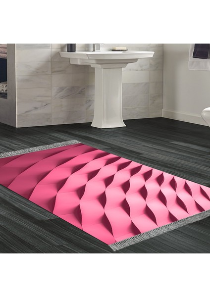 Kaymaz Dijital Mutfak & Salon Halı Yıldız Deri Saçaklı Geometrik E5017 Pudra