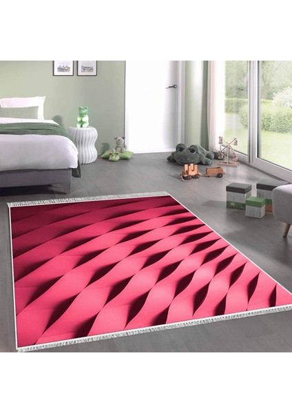 Kaymaz Dijital Mutfak & Salon Halı Yıldız Deri Saçaklı Geometrik E5017 Pudra