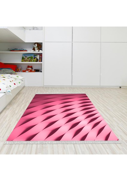 Kaymaz Dijital Mutfak & Salon Halı Yıldız Deri Saçaklı Geometrik E5017 Pudra