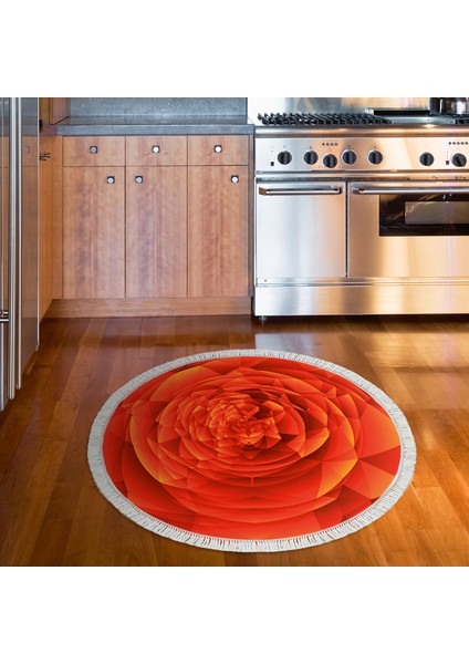 Kaymaz Dijital Mutfak & Salon Halı Yıldız Deri Saçaklı Yuvarlak Geometrik E5011 Turuncu indirimleri