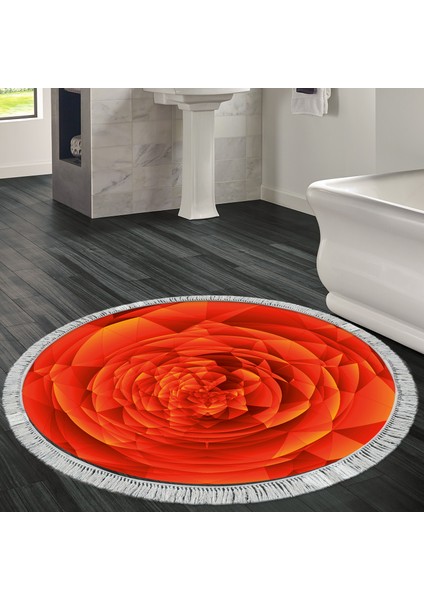 Kaymaz Dijital Mutfak & Salon Halı Yıldız Deri Saçaklı Yuvarlak Geometrik E5011 Turuncu